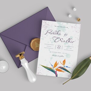 Strelitzia Wedding Watercolor Invitation Template, Instant download, Editable JetTemplate, Printable Card Invites