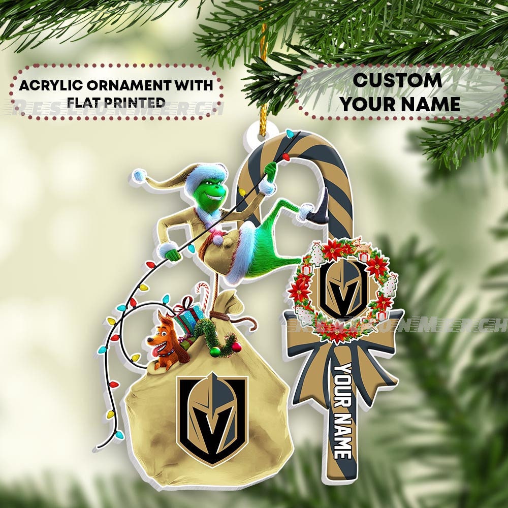 Vegas Golden Knights NHL Grinch Candy Cane Custom Name Stanley Cup  Champions Christmas Tree Decorations Ornament - Binteez