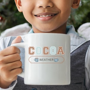 Ceramic Mug, Cocoa Weather Cup 11 oz and 15 oz perfect for chocolate and marshmallows, Hot Cocoa Mug, Marshmallow Mug, Winter Drink Mug, Hot