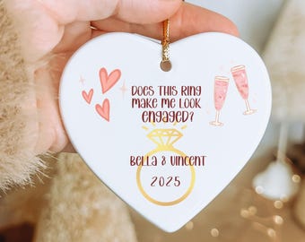 Personalized Engaged Couple Heart Ornament: Ceramic Keepsake, Gift Newly Engaged Gift, Engaged Christmas, Personalized Heart Ornament Couple