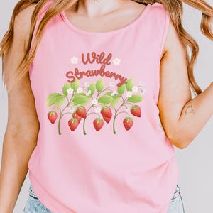 Wild Strawberry Tank Top Comfort Colors, Cottagecore Summer Aesthetic Shirt, Soft Vintage Fit Sleeveless Tee, Berry lover gift, Berry tank