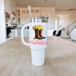 Personalized Floral Tumbler, Cowboy Boots, March Birth flower Gift image 12