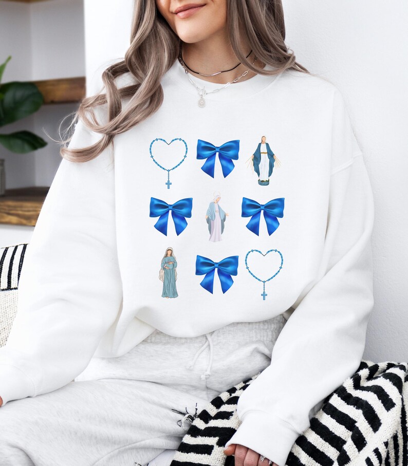 Retro Virgin Mary Bow Sweatshirt: Faith Based Apparel image 2