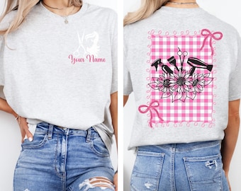 Hair Stylist Floral Personalized Double Sided Tee - Gildan 5000 T-Shirt, Unisex Heavy Cotton Shirt, Stylist Gift, Custom Floral Tee,