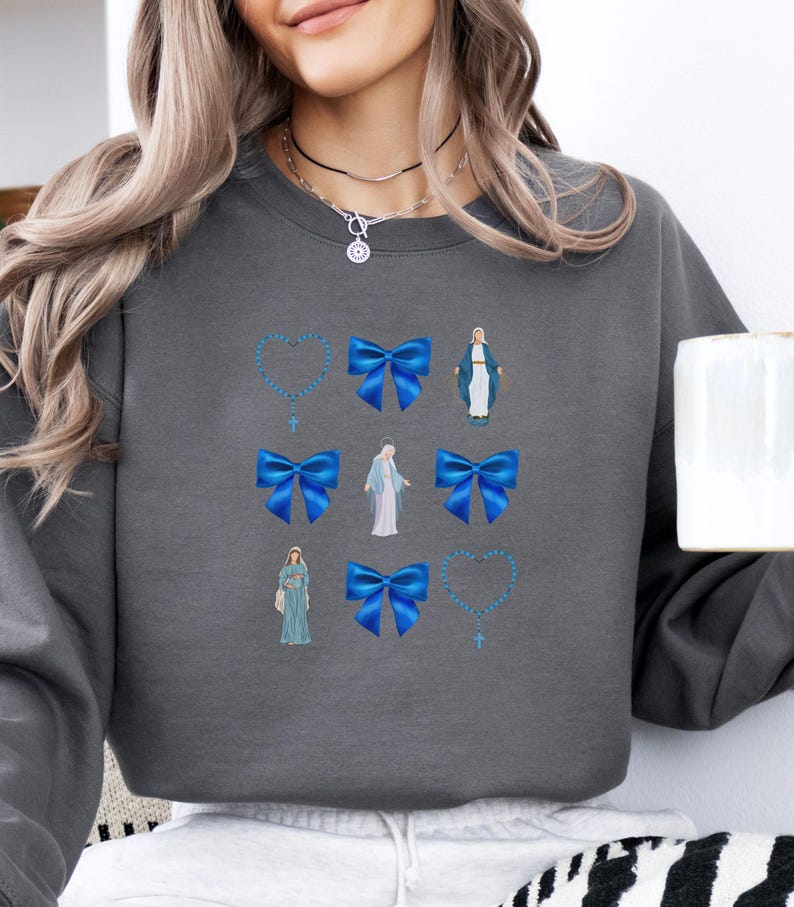 Retro Virgin Mary Bow Sweatshirt: Faith Based Apparel image 3