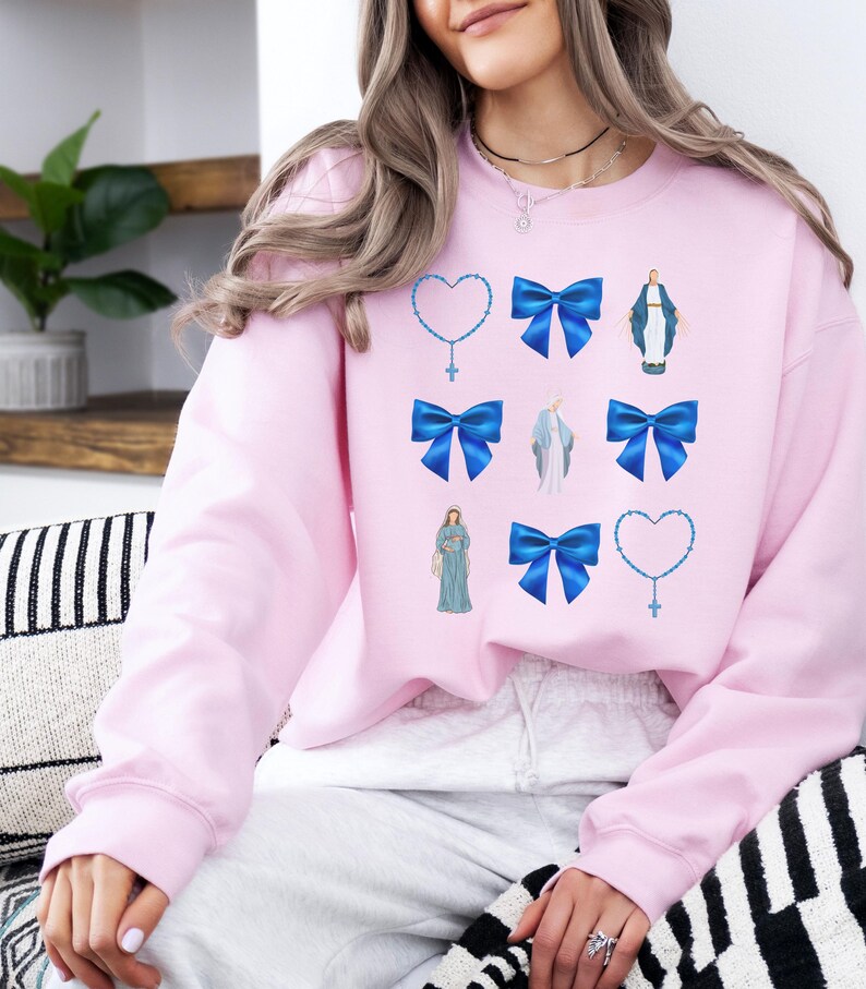 Retro Virgin Mary Bow Sweatshirt: Faith Based Apparel image 4