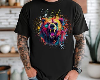 Grizzly Bear Comfort Colors Tee, Cool Grizzly Bear Shirt, Graphic Tee, Forest Animal Top, Bear Lover Gift, Safari T-Shirt, America tee,