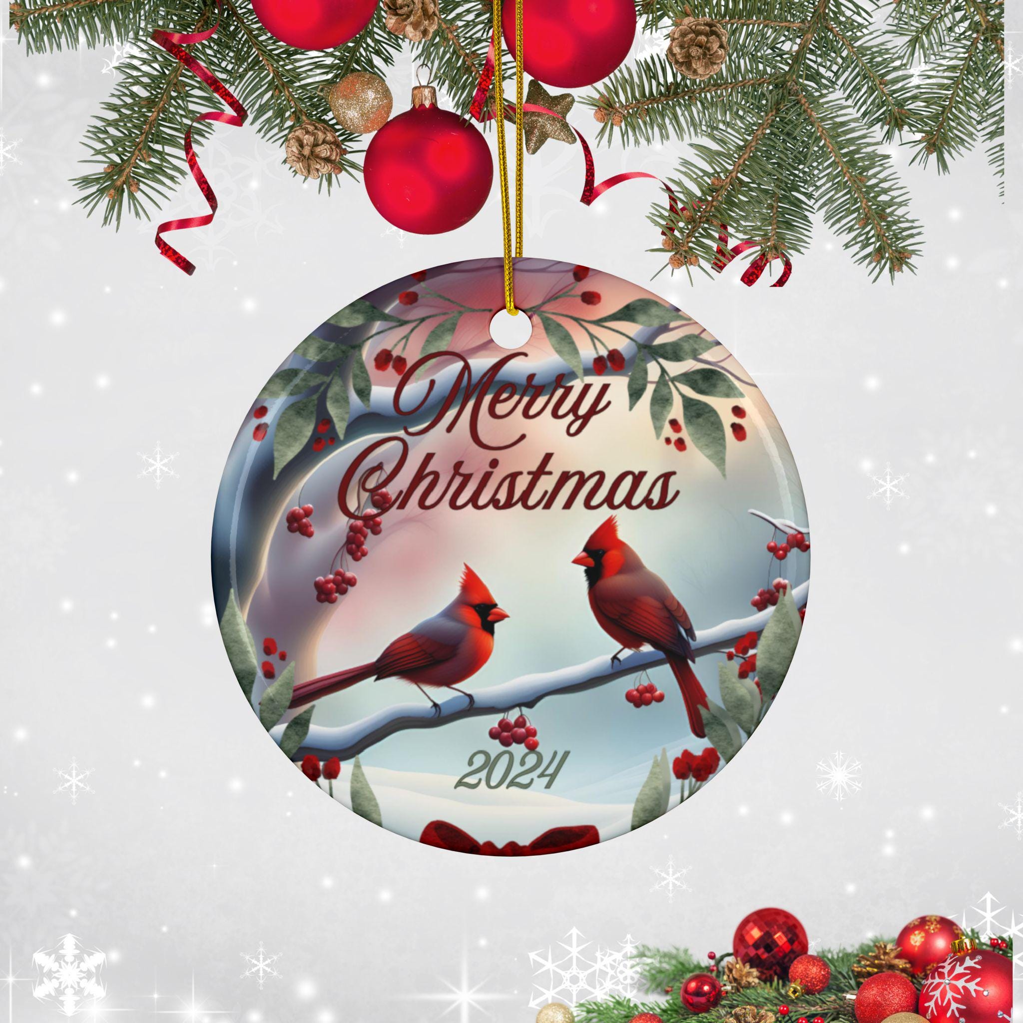 カーディナルクリスマスオーナメント2024：両面陶器ツリー