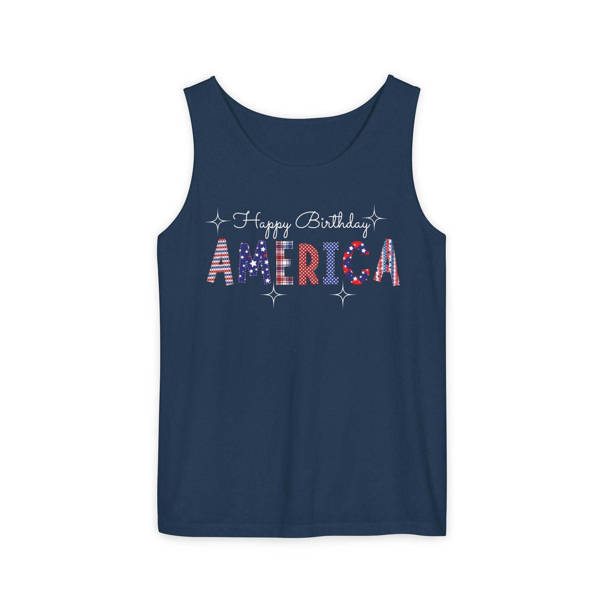 Women's Patriotic Racerback Tank Top - 4th Of July American Flag Design, Sleeveless, Cotton Blend (Blue, Medium)