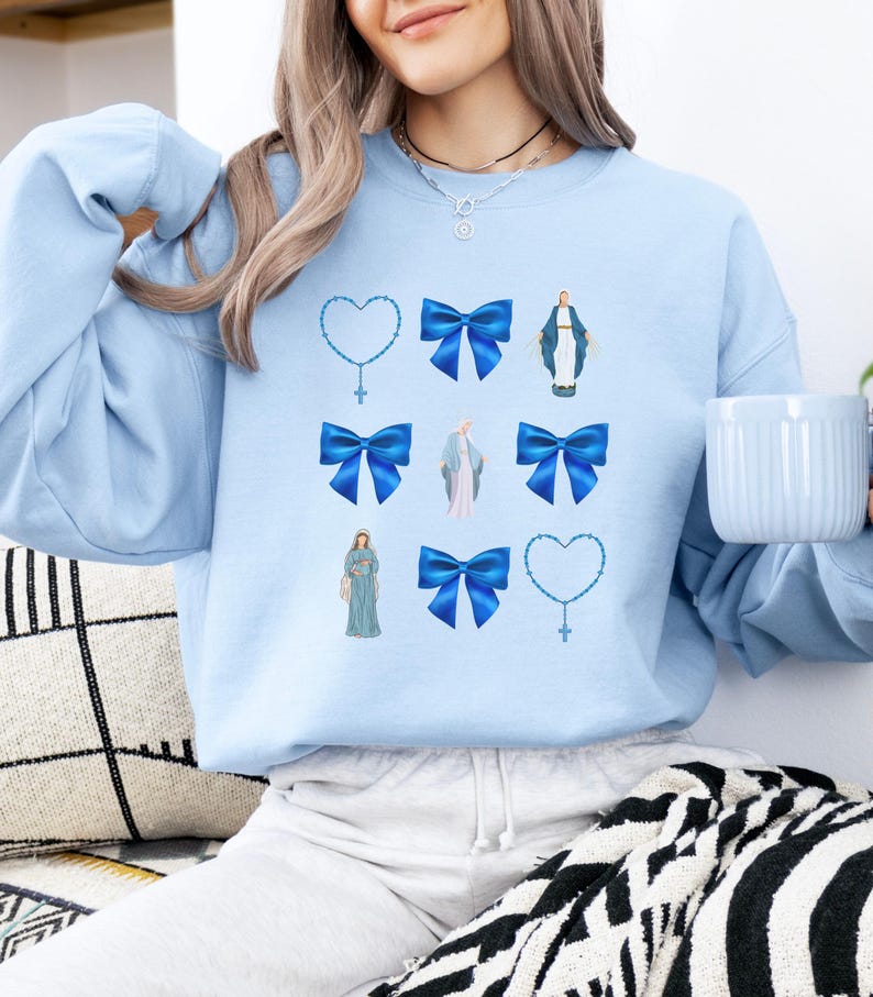 Retro Virgin Mary Bow Sweatshirt: Faith Based Apparel image 5