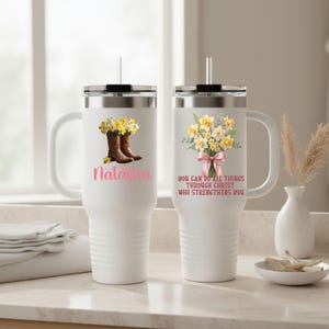 Personalized Floral Tumbler, Cowboy Boots, March Birth flower Gift image 3
