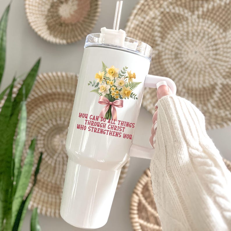 Personalized Floral Tumbler, Cowboy Boots, March Birth flower Gift image 8
