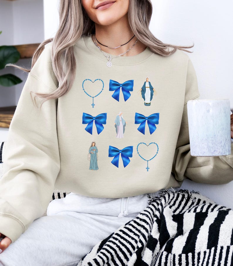 Retro Virgin Mary Bow Sweatshirt: Faith Based Apparel image 1