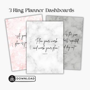3 dashboard A5 personalizzabili – PDF stampabile con design marmorizzato fronte e retro, inserto per planner, adatto alla carta velina
