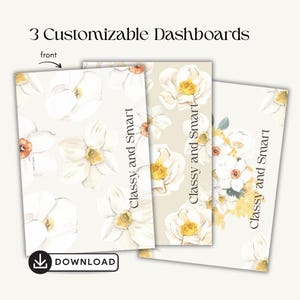 3 dashboard A5 personalizzabili – PDF stampabile con motivo floreale fronte e retro, inserto per planner, adatto alla carta velina