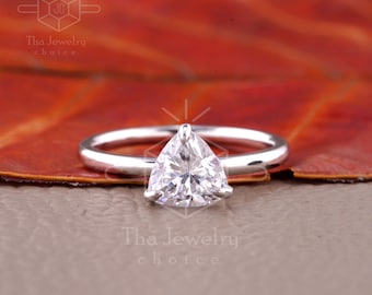 Lab Grown Diamond Ring, 1.50 CT Trillion Lab Created Diamond Ring,14 KT White Gold  Solitaire Wedding Ring, Engagement Ring, Gift for Her