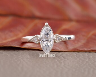 Vintage Inspired 1.50CT Marquise Cut Diamond Ring with 14 KT White Gold Milgrain Detail - IGI Certified Lab Grown Diamond, Rings for Women