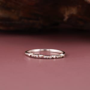 Minimal Diamond Wedding Ring, 14k Ultra Thin Stacking Ring Women , Solid Gold 1mm Delicate Wedding Ring Enhancer, Dainty Band Rings for Her