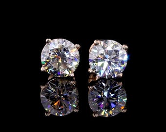 4CT Round Diamond Stud Earrings, E/VVS Lab Created Diamond Screw Back Earrings, Diamond Studs for Women and Girls, Wedding Earrings