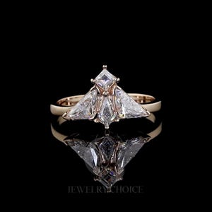Moth Engagement Ring: 14kt Yellow Gold Trillion Kite Lab Diamonds