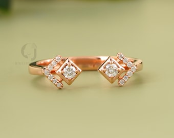 Open Band Diamond Ring – VVS-VS DEF Lab Grown Diamonds, 14K Rose Gold Geometric Statement Ring, Modern Minimalist Jewelry
