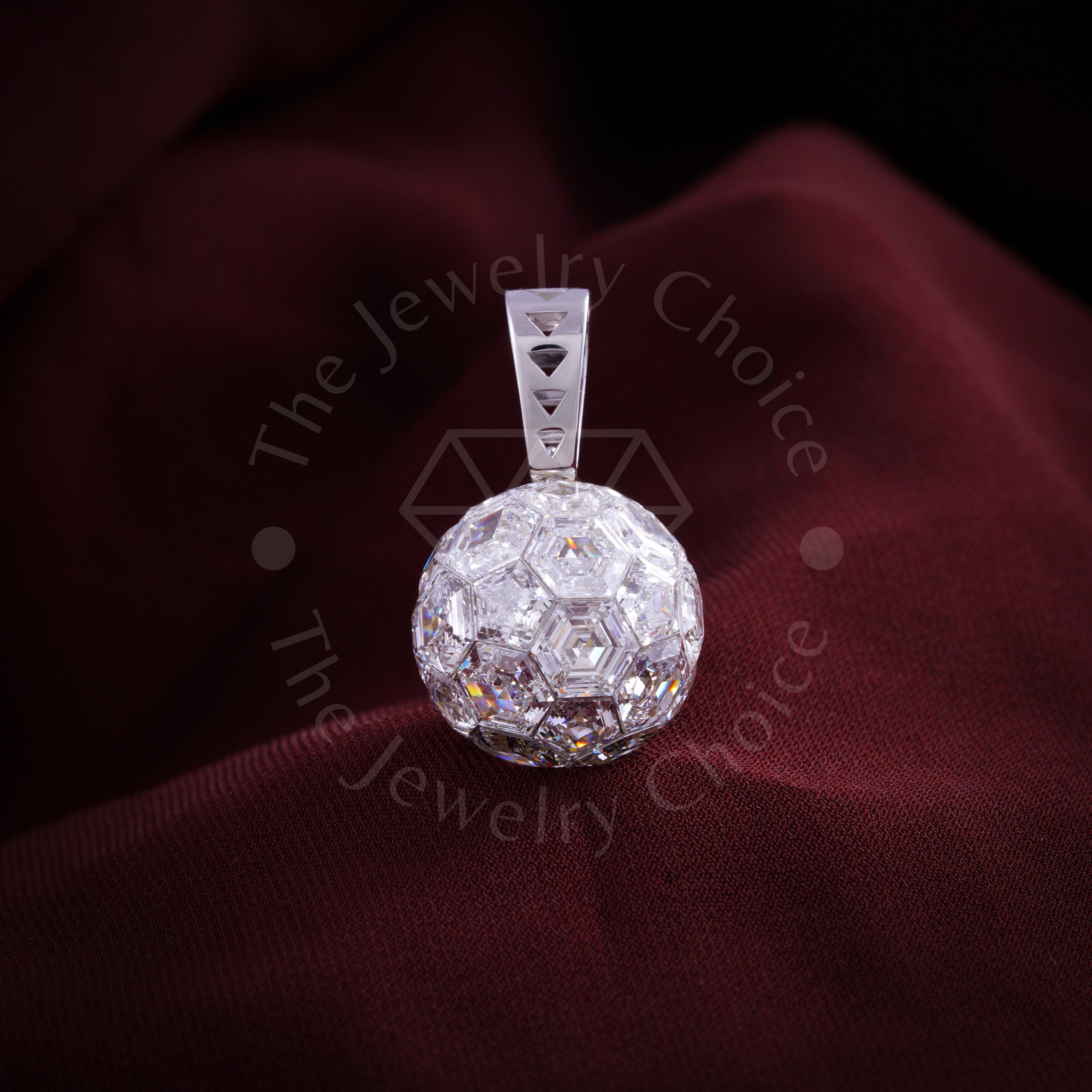 Lab Grown Diamond Ball Pendant 14kt White Gold, 20 CT Hexagon Cut, Near ...