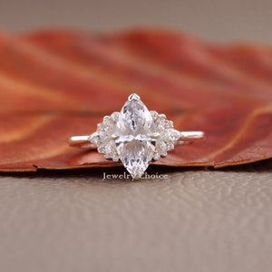 2.00 CT Marquise Cut Lab Grown Diamond 14KT Engagement Ring, Side Marquise Diamond, Wedding Ring, Anniversary Gift , Handmade Ring for Women