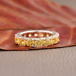 Citrin Hochzeit Band, 3mm halbe Ewigkeit Hochzeit Band, Citrin Hochzeit Band, Citrin Ehering, Matching Band, Stapelring für Sie
