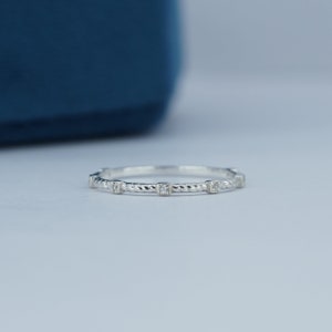 Diamond Twined Stackable Ring, 14KT Gold Twisted Rope Ring Solid Gold Braided Ring, Spaced Tiny Diamond Ring, Women Distance Wedding Ring