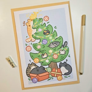Silly Cats-kerstkaart | Grappige feestelijke vakantie-A5-wenskaart | Leuke housewarmingcadeaukaart voor kattenliefhebbers