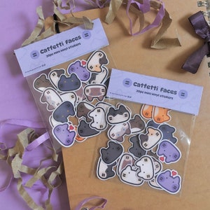 Mini autocollants tête de chat 20 pièces | Pack d'autocollants chat | 2 lots de 10 chatons différents | Carnet d'autocollants rigolos kawaii mignons pour ordinateur portable