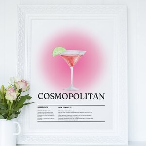 Cosmopolitan Wandkunst-Cocktail Kunstdruck-Minimal Art-Bar Cart Zubehör-Cocktail Kunst-Bar Cart Drucke-Happy Hour Kunstdrucke