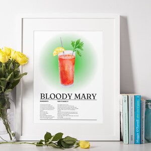 Blood Mary Wall Art-Cocktail Art Print-Minimal Art-bar cart acessórios-Cocktail Art-Bar Cart Prints-Happy Hour Art Prints