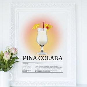 Piña Colada Wandkunst-Cocktail Kunstdruck-Minimal Art-Bar Cart Zubehör-Cocktail Kunst-Bar Cart Drucke-Happy Hour Kunstdrucke