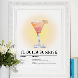 Tequila Sunrise Arte de parede-Cocktail Art Print-Arte mínima-acessórios para carrinho de bar-Cocktail Art-Bar Cart Prints-Happy Hour Art Prints