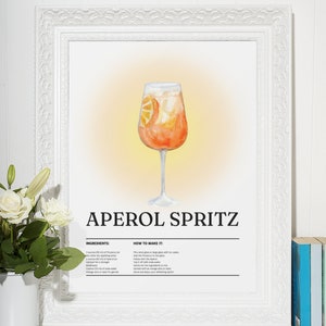 Aperol Spritz Wandkunst-Cocktail Art Print-Minimal Art-Bar Cart Zubehör-Cocktail Art-Bar Cart Drucke-Happy Hour Art Prints