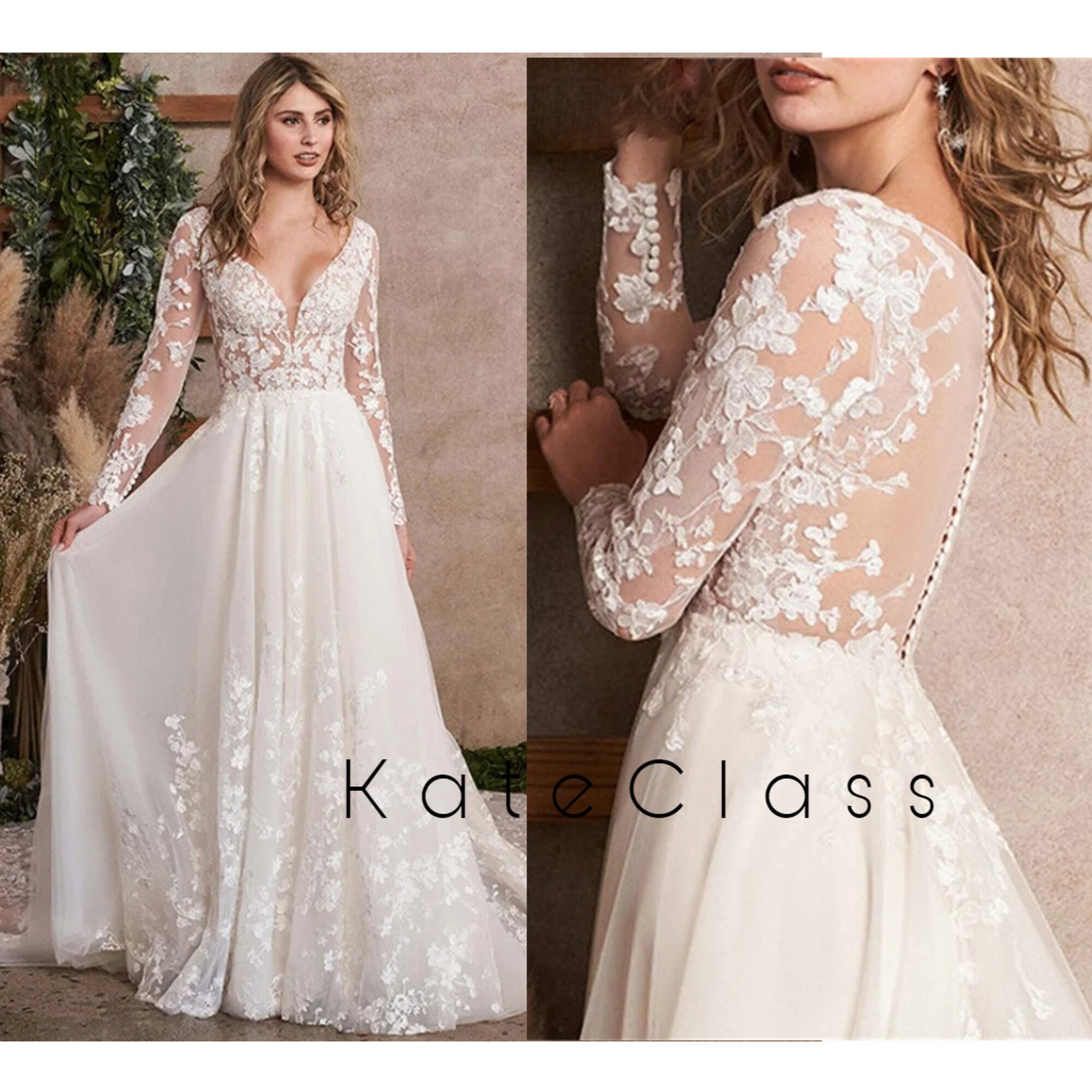 Anaissa | Long Sleeve Backless Bridal Gown w/ Train