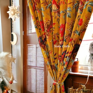 FREE SHIPPING - Indian Vintage Cotton Velvet Fabric Curtains Handmade Decorative Boho Hippie Curtain, Room Decor Curtain, Window Decor