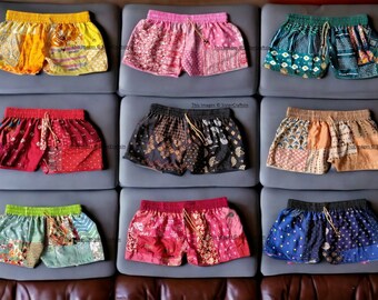 All Color Unisex Handgemachte Patchwork Shorts / Baumwoll Rayon Shorts / Elastische Taille Patchwork Necker / Viskose Sommer Shorts / Bequeme Shorts