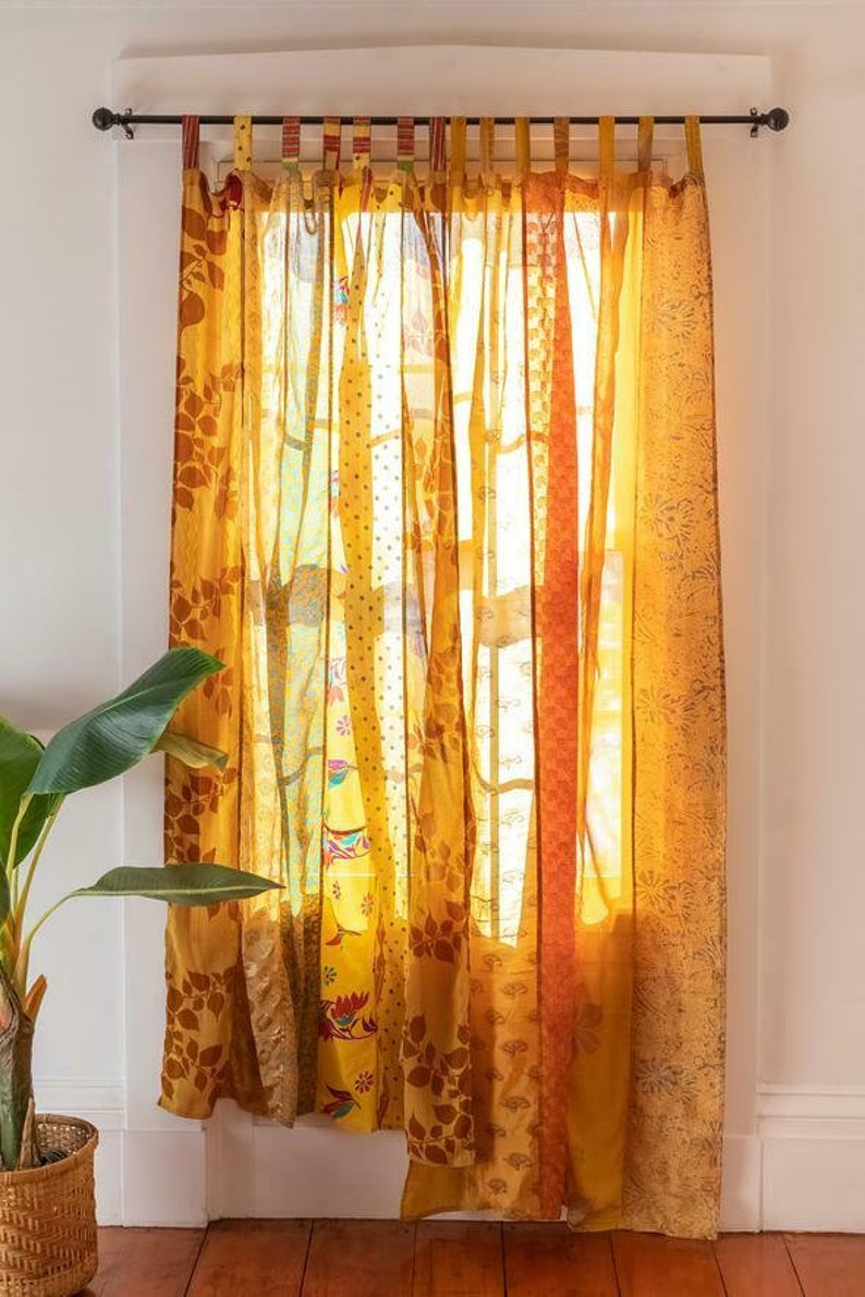 Boho Patchwork Vorhänge, 1 Paar Bohemia Gardine Aus Sareestoff, Unikat