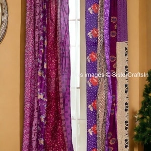LIVRAISON GRATUITE Rideaux indiens vintage en tissu de soie sari, rideau décoratif bohème hippie fait main, rideau en patchwork de décoration de chambre, décoration de fenêtre Violet