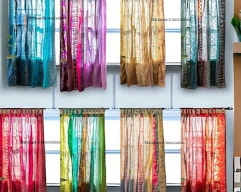 FREE SHIPPING - Indian Vintage Silk Sari Fabric Curtains Handmade Decorative Boho Hippie Curtain, Room Decor Patchwork Curtain, Window Decor