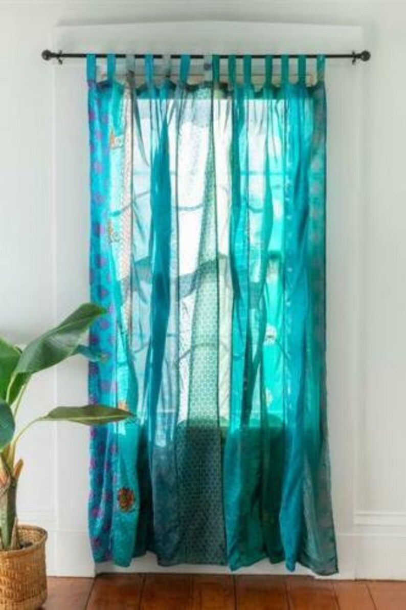 FREE SHIPPING Indian Vintage Silk Sari Fabric Curtains Handmade