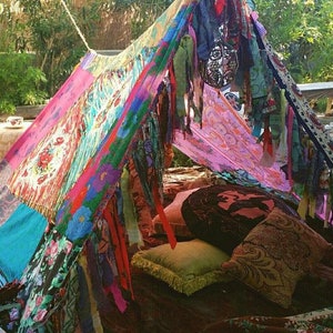 Boho Canopy -Saree tent - Garden canopy bohemian wedding backdrop Indian Hippie decor -floor seating area meditation room -glamping