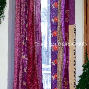 2PC Indian Vintage Old Silk Sari Fabric Made Purple Color Handmade Curtain Door Window Decor Patchwork Curtain Home Door Window Curtain