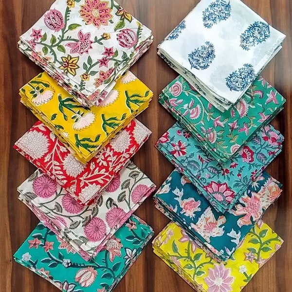 Assorted Napkin Set, 100 Pack Of Hand Block Printed Napkins, Bohemian Napkin, Mix and Match Cotton Table Napkins, Handmade in India