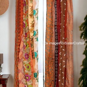 LIVRAISON GRATUITE Rideaux indiens vintage en tissu de soie sari, rideau décoratif bohème hippie fait main, rideau en patchwork de décoration de chambre, décoration de fenêtre Marron