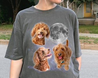 Three Goldendoodle Dogs Moon Shirt, Oversized Graphic Comfort Colors® T-Shirt, Meme Tee, Golden doodle Vintage Dog Tshirt