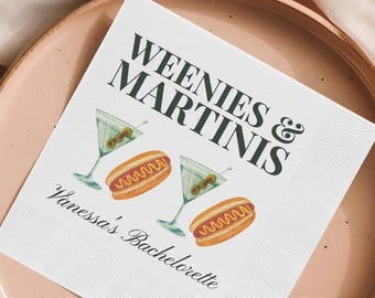 Weenies & Martinis Napkins: Personalized Bachelorette Party Cocktail Decor