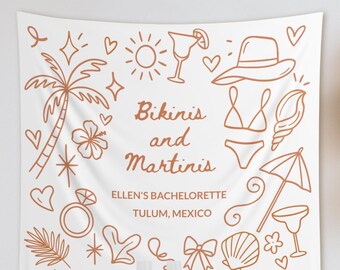 Bikinis and Martinis Banner, Tulum Bachelorette Decor, Custom Bachelorette, Beach Bachelorette Party Banner, Tropical Bridal Shower Sign